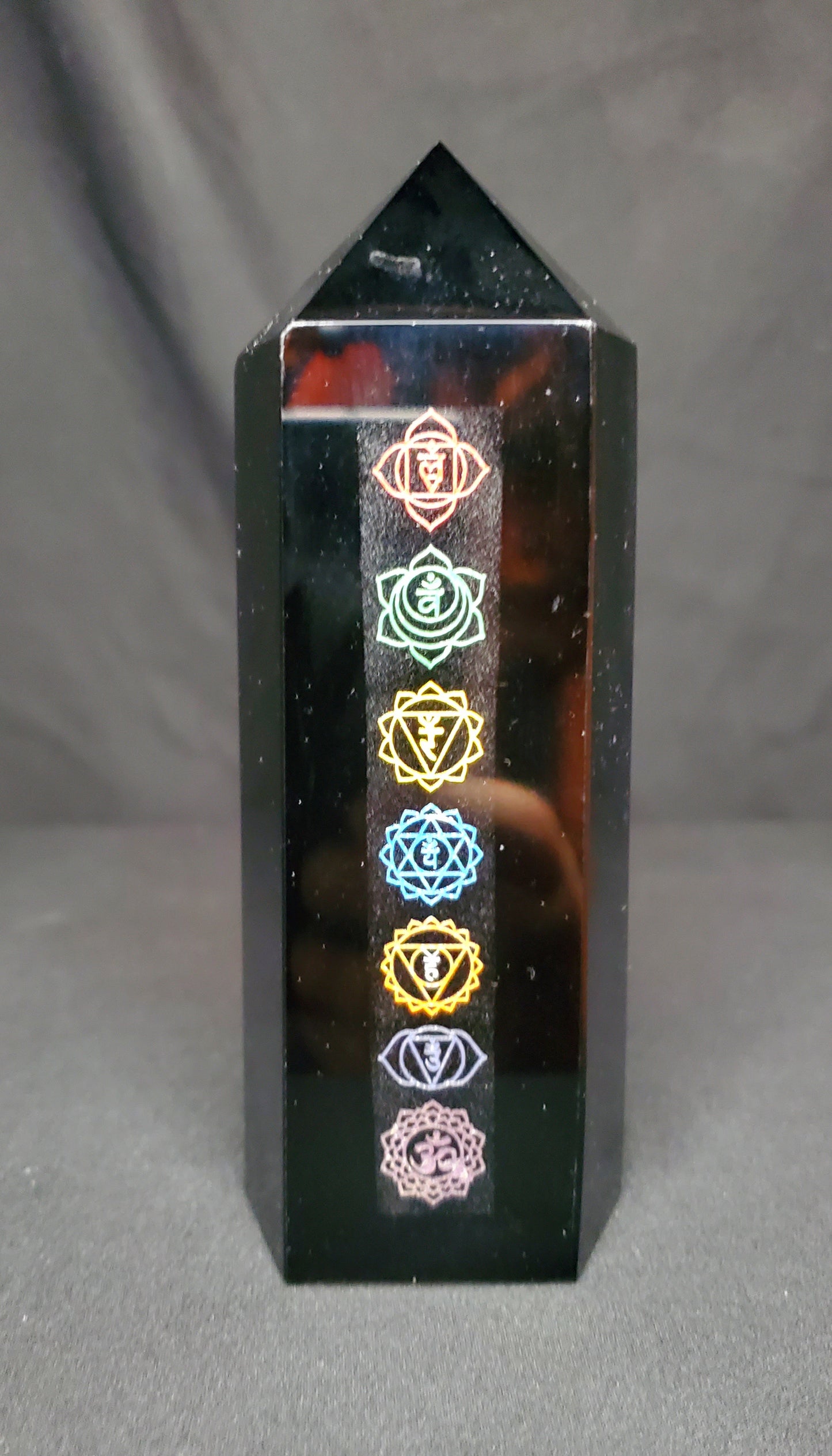 Black Obsidian Tower (7 Chakra Design)