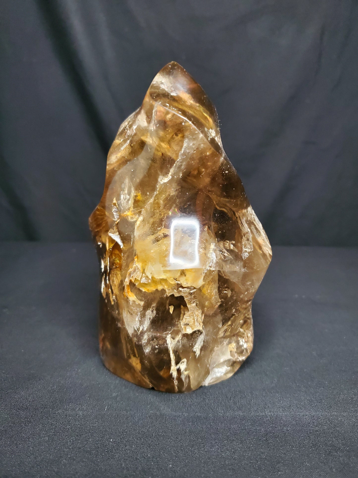 Smokey Quartz Flame Carving with Rainbow #