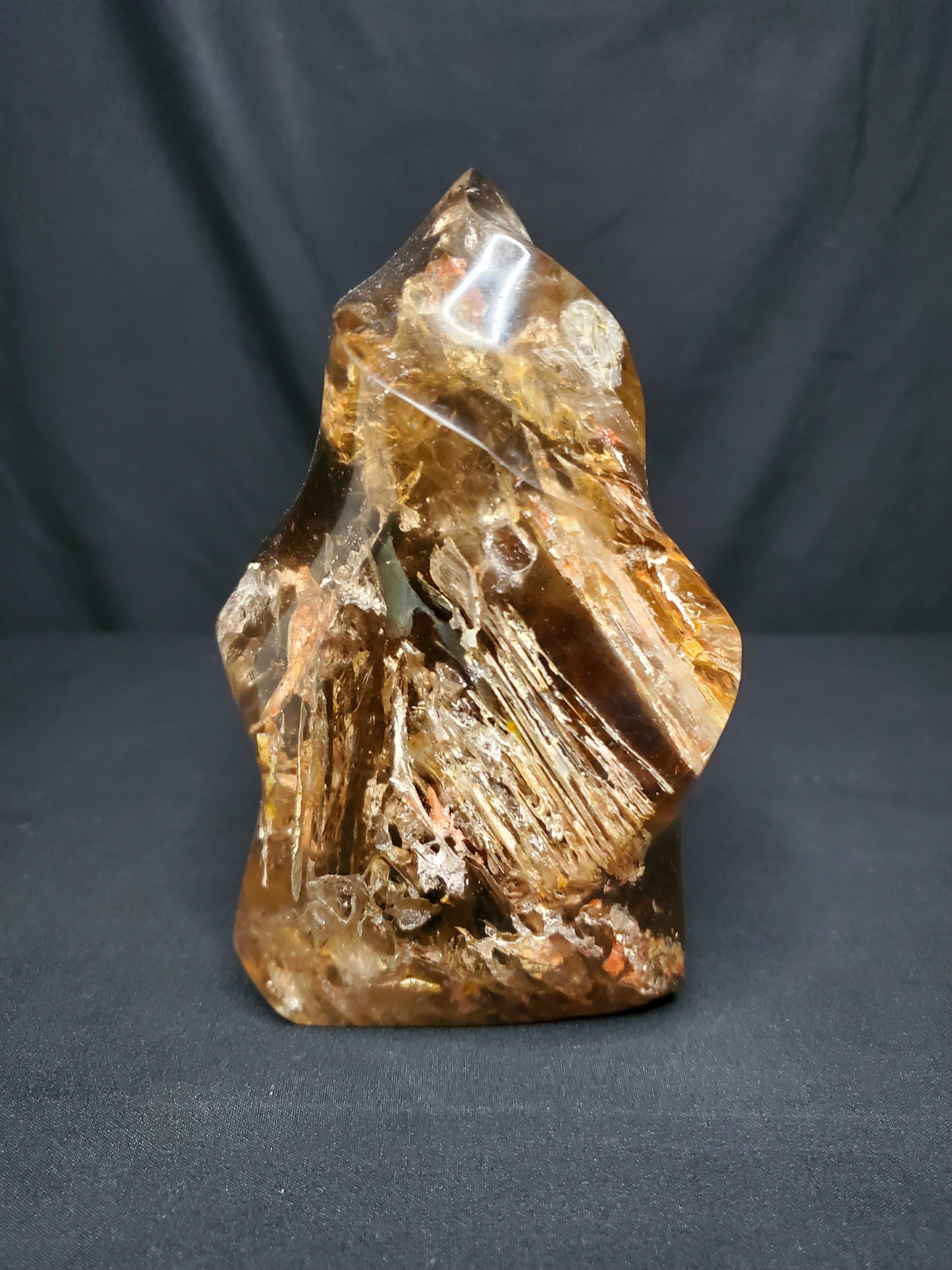 Smokey Quartz Flame Carving with Rainbow #