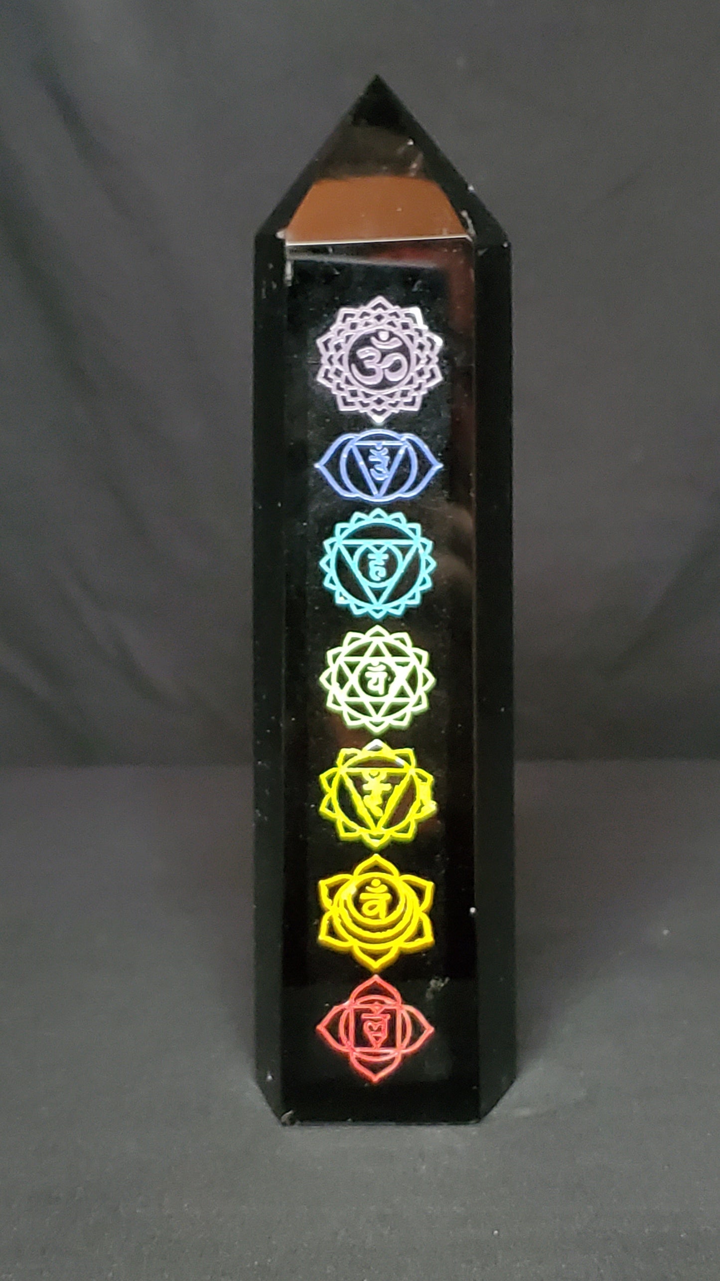 Black Obsidian Tower (7 Chakra Design)