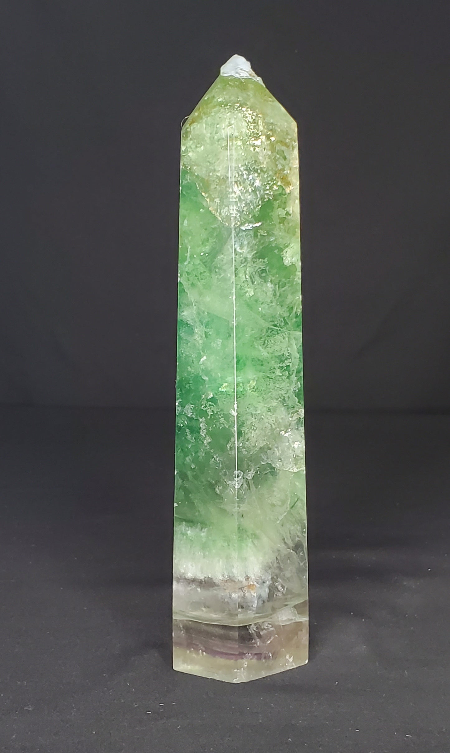 Green Fluorite Tower with Rainbow #