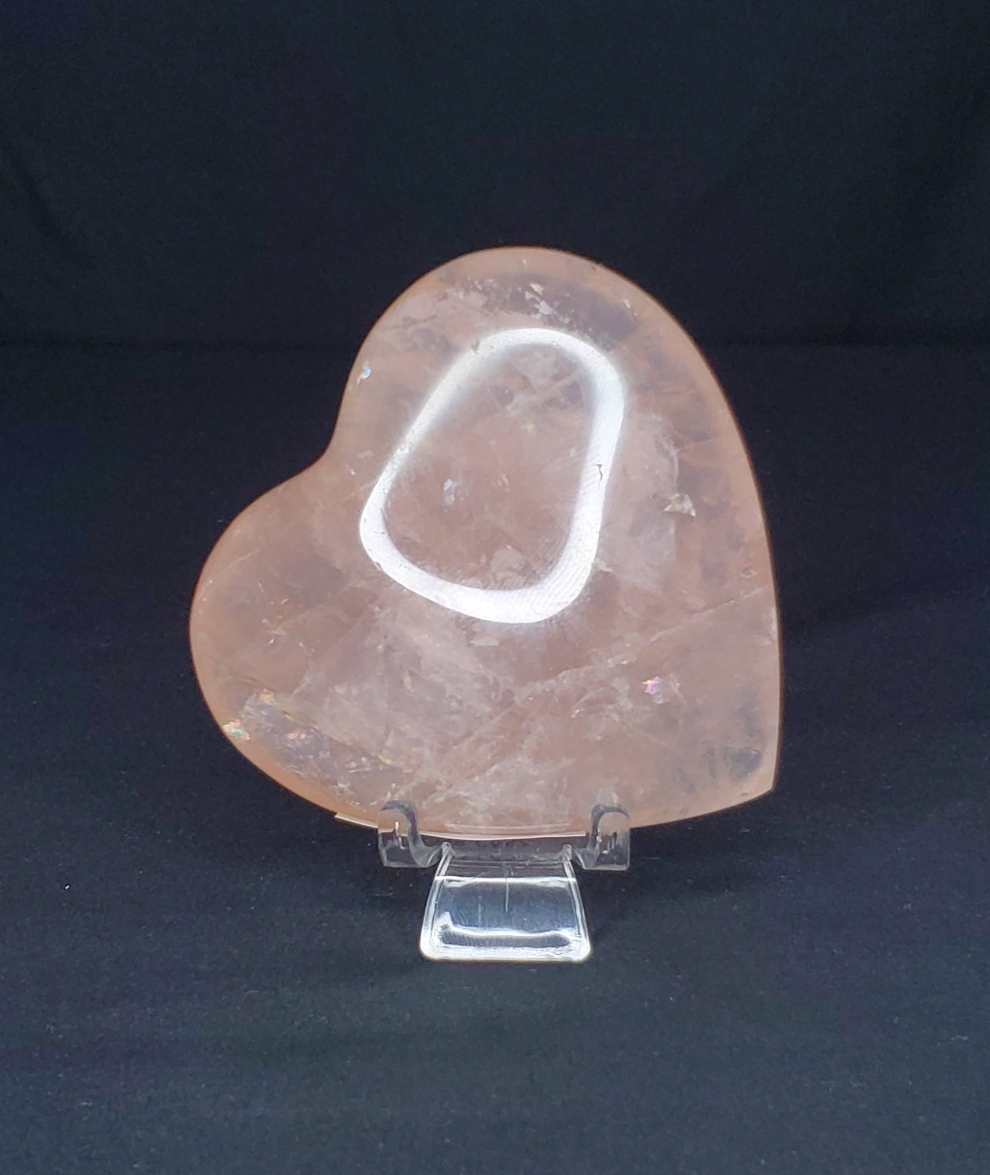 Rose Quartz Heart Carving with Rainbow #