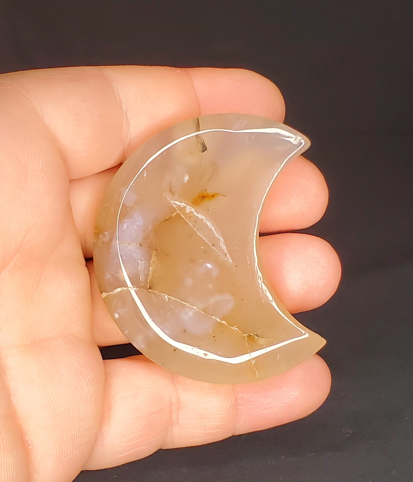 Flower Agate Moon Carving #