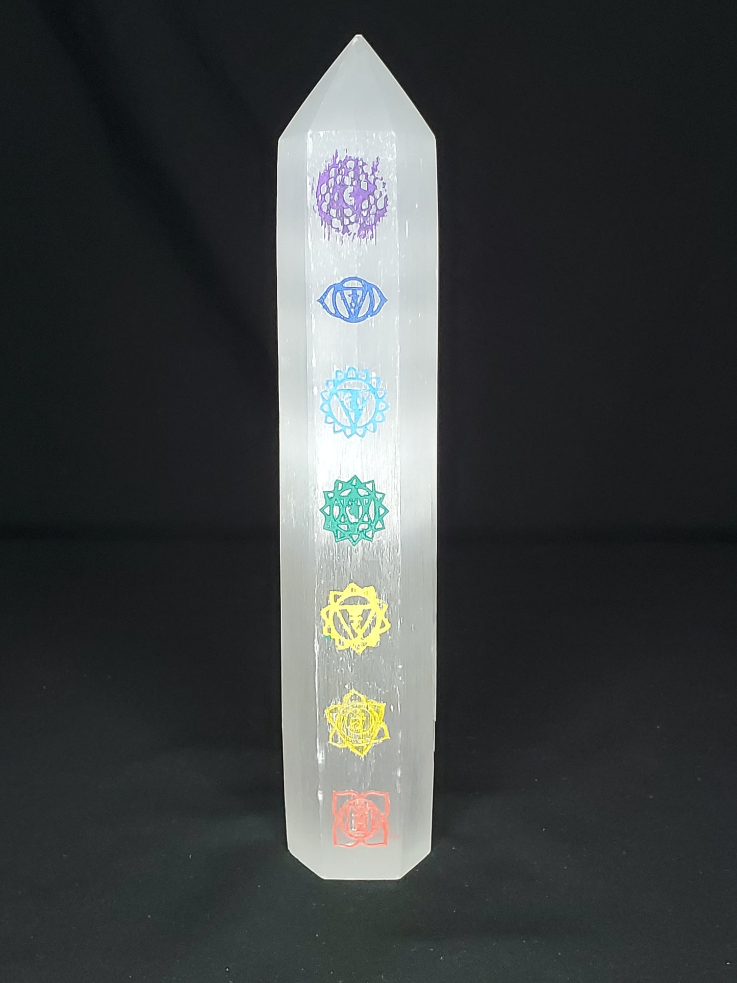 Selenite Tower (7 Chakra Design)