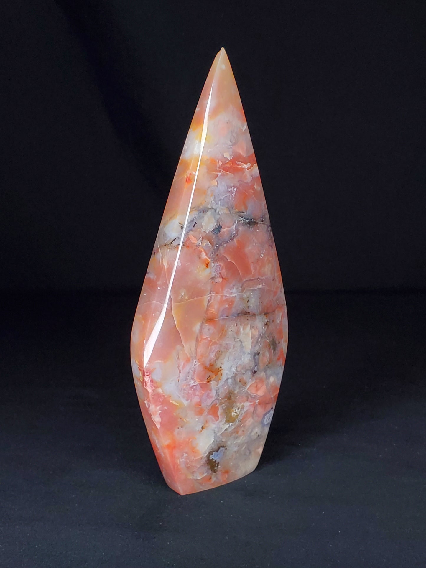 Druzy Red Moss Agate Flame Carving #