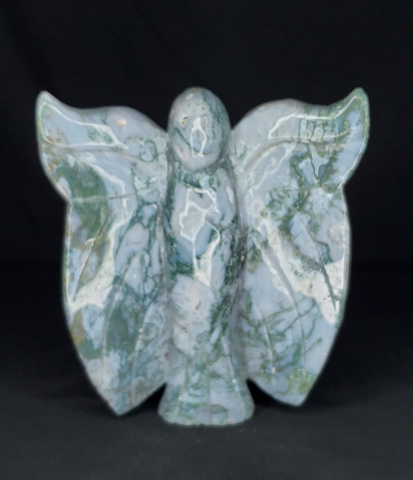 Druzy Moss Agate Angel Carving