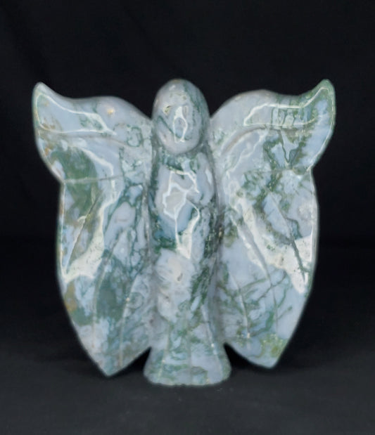 Druzy Moss Agate Angel Carving