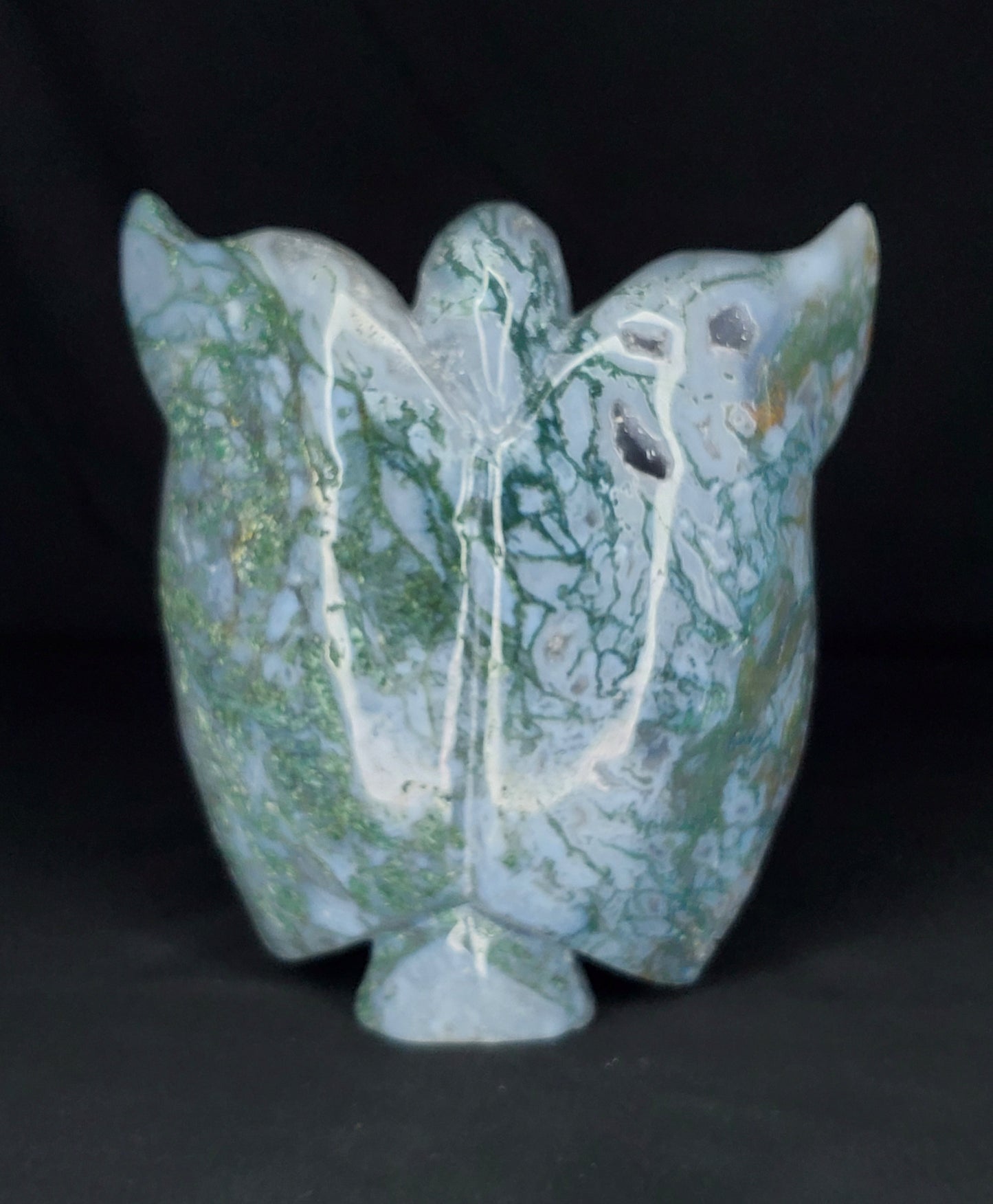 Druzy Moss Agate Angel Carving