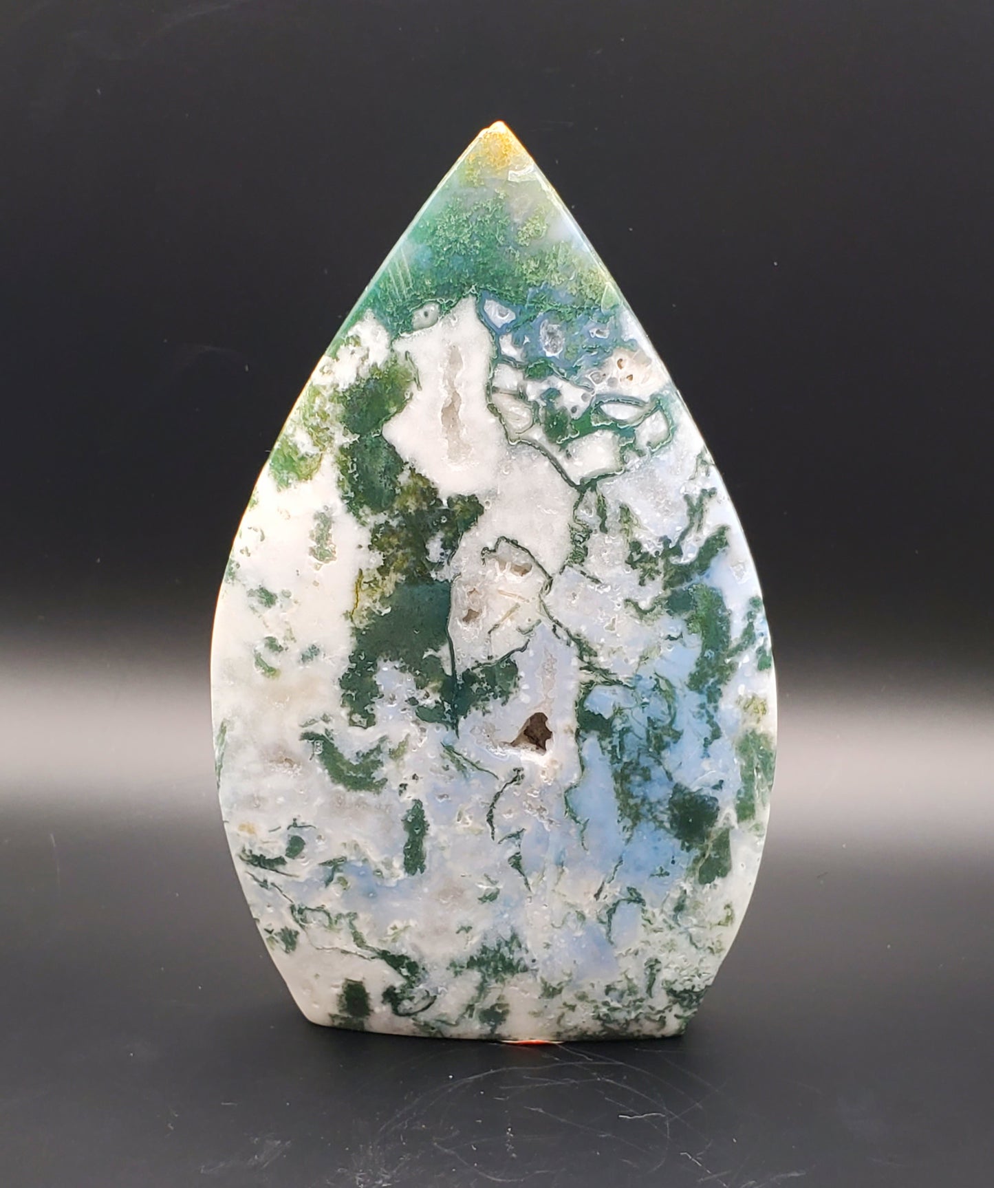 Moss Agate Flame Carving