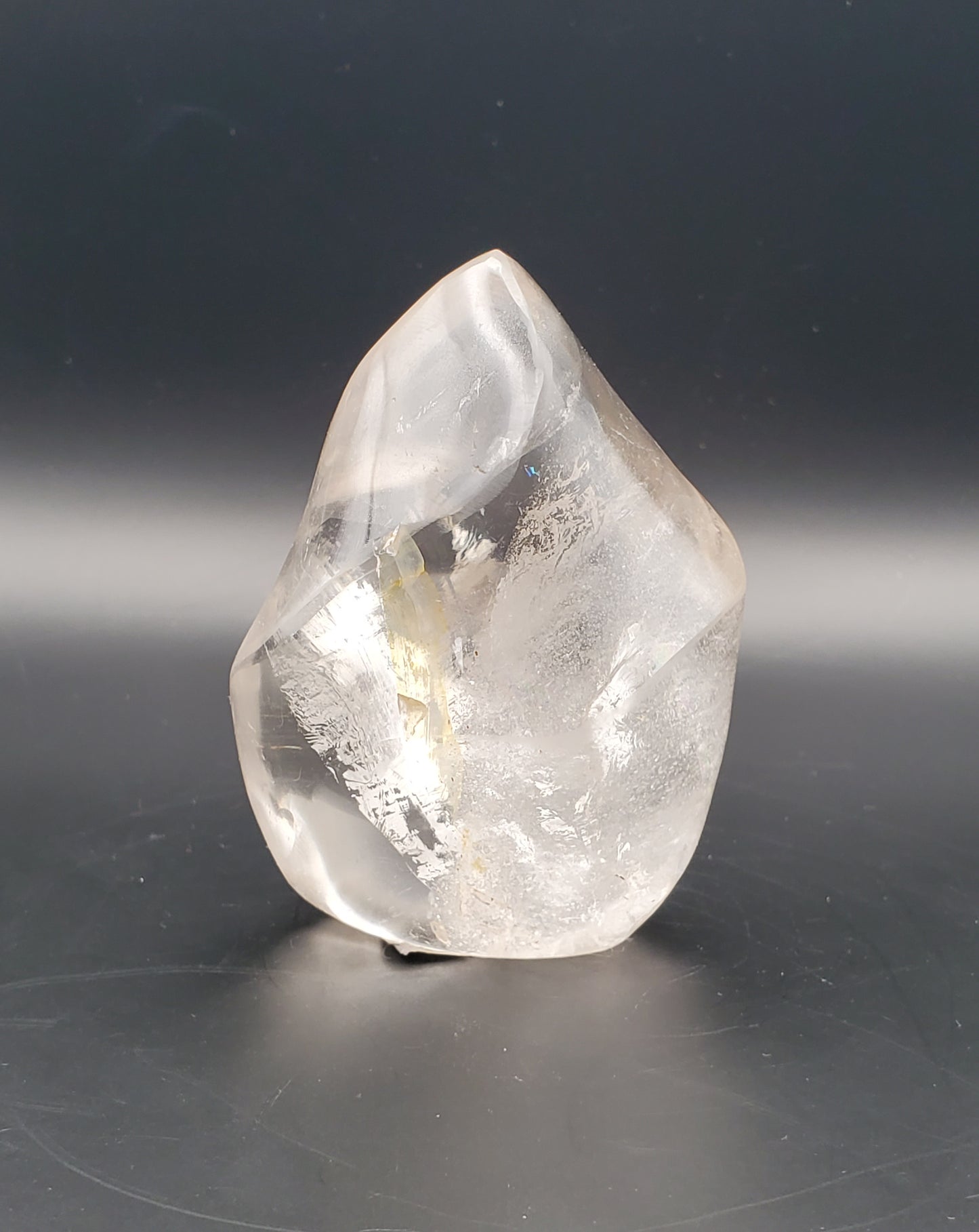 Clear Quartz Flame Carving with Rainbow