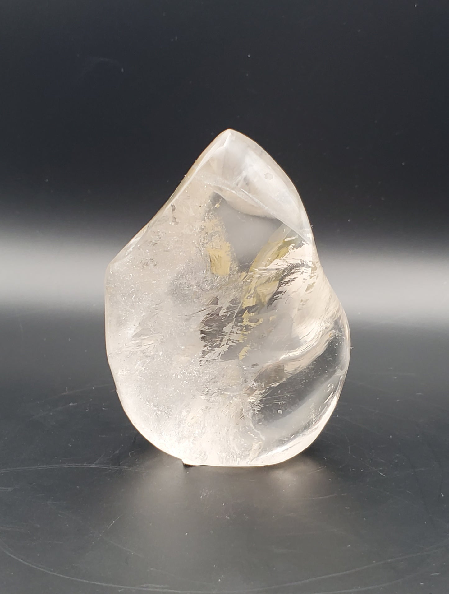 Clear Quartz Flame Carving with Rainbow