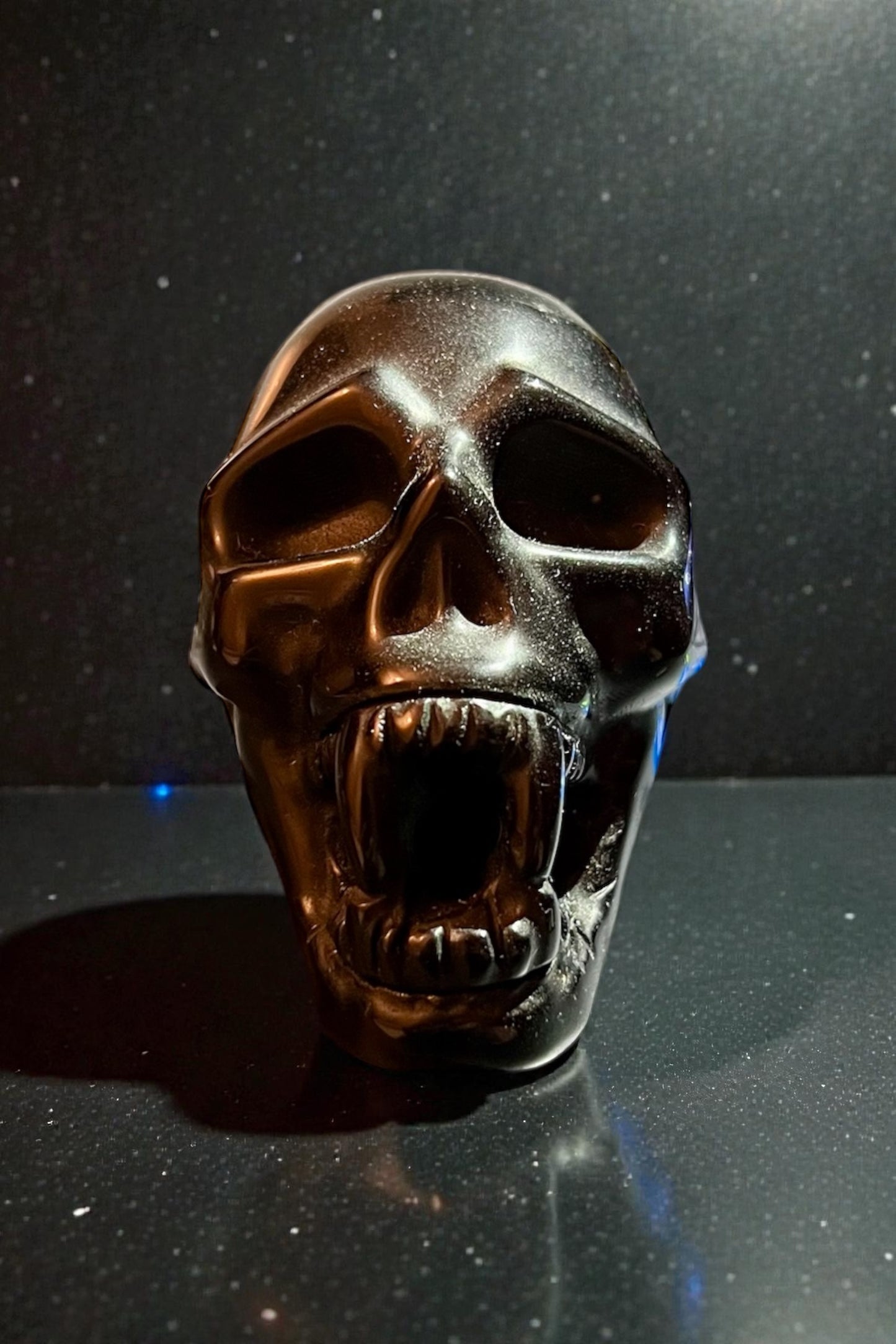 Black Obsidian Carving of Skull with Fangs