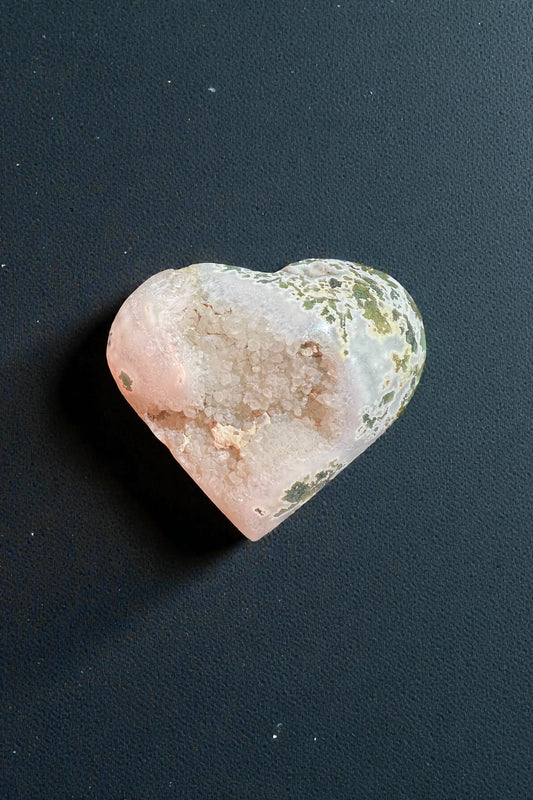 Druzy Moss Agate Heart Carving