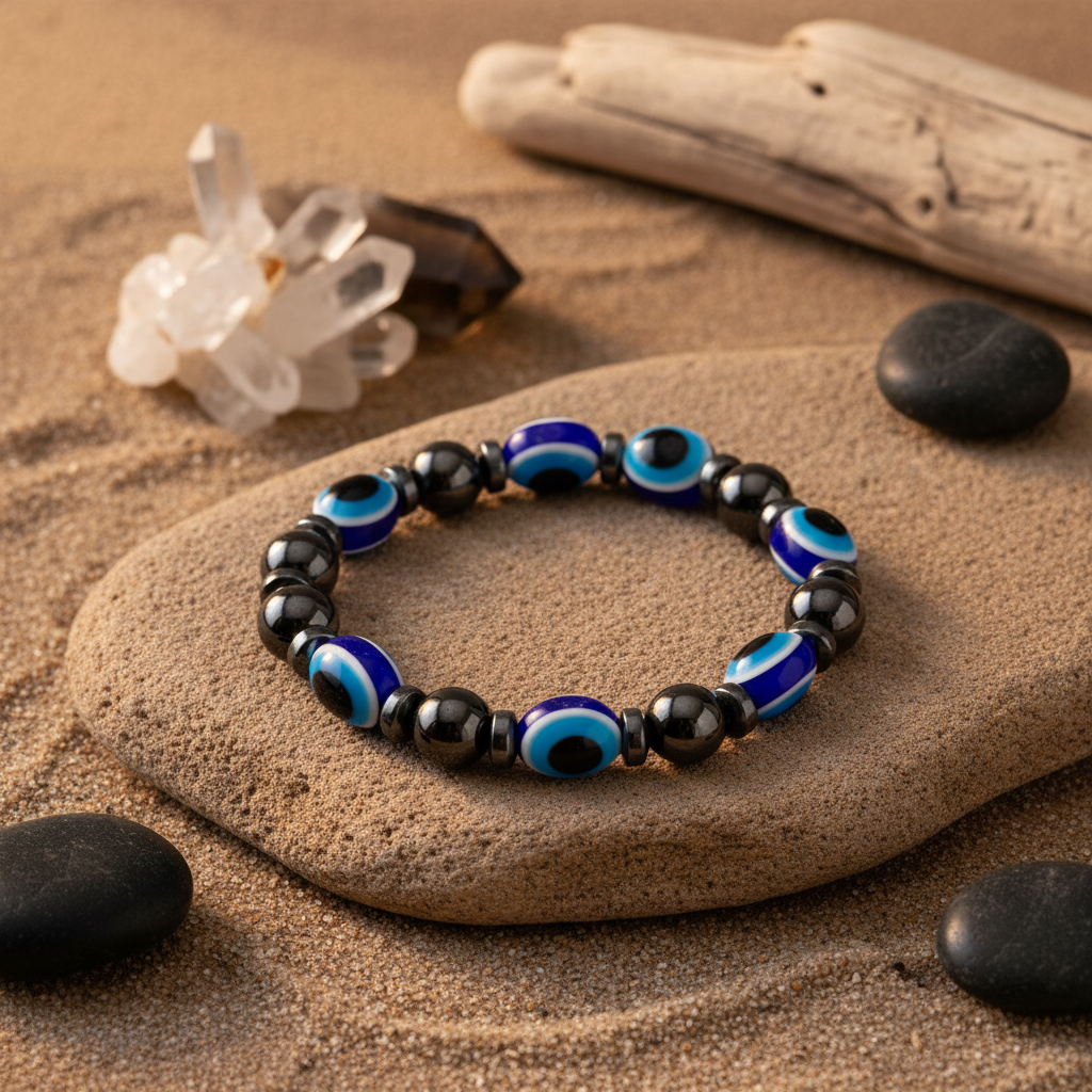 Evil Eye Bracelets - 8mm Magnetite & Resin