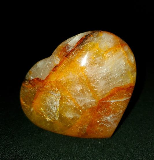 Golden Healer Quartz With Rainbow Heart Carving