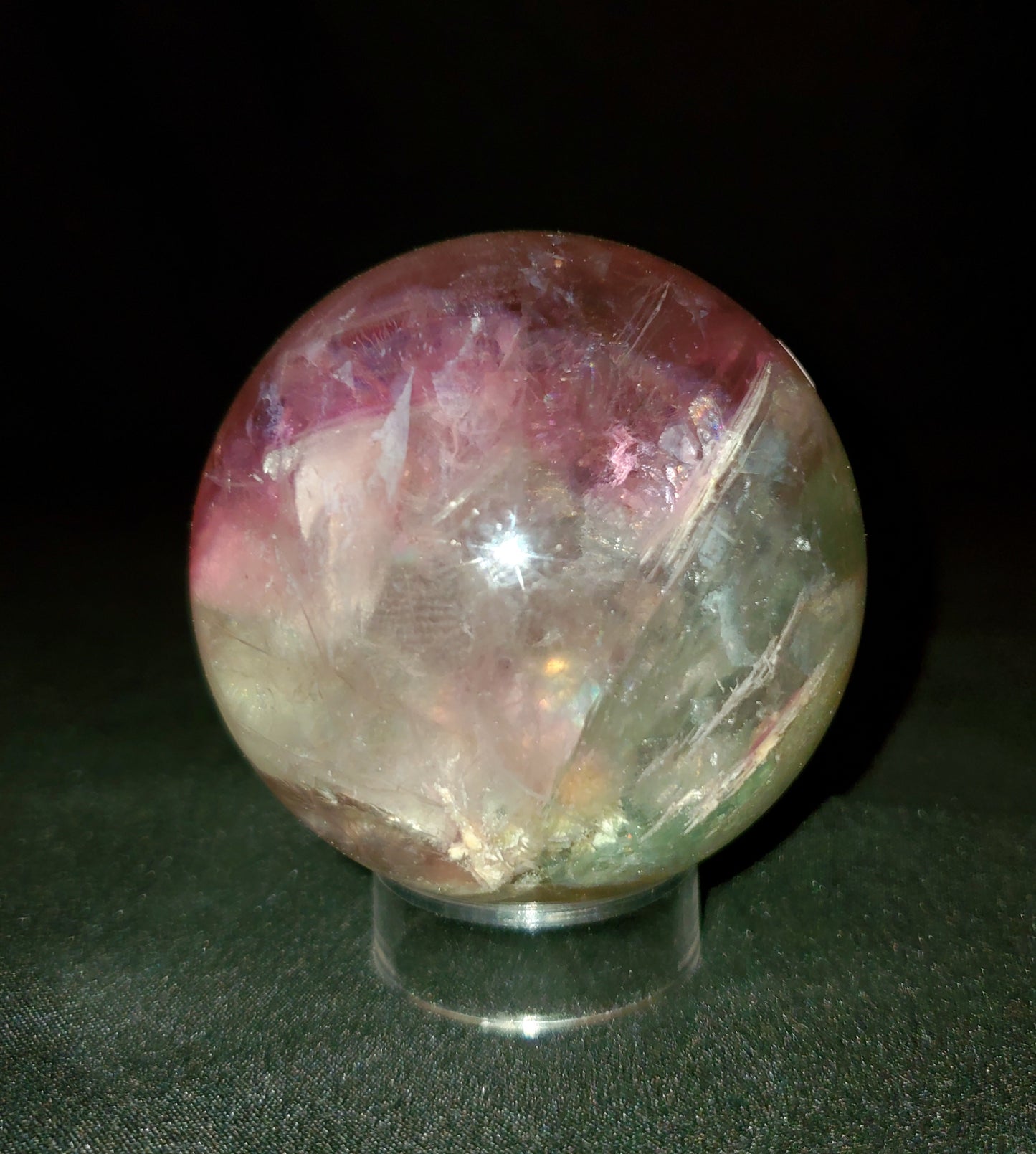 Purple and Green Fluorite Sphere With Rainbow