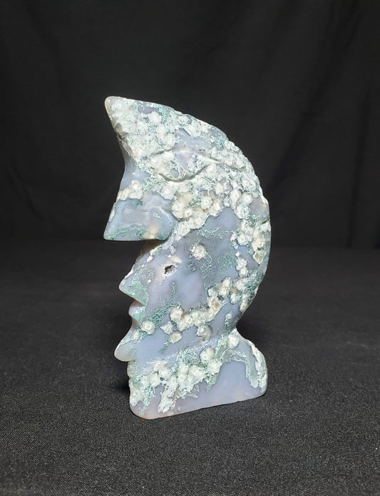 Druzy Moss Agate Moon Carving #