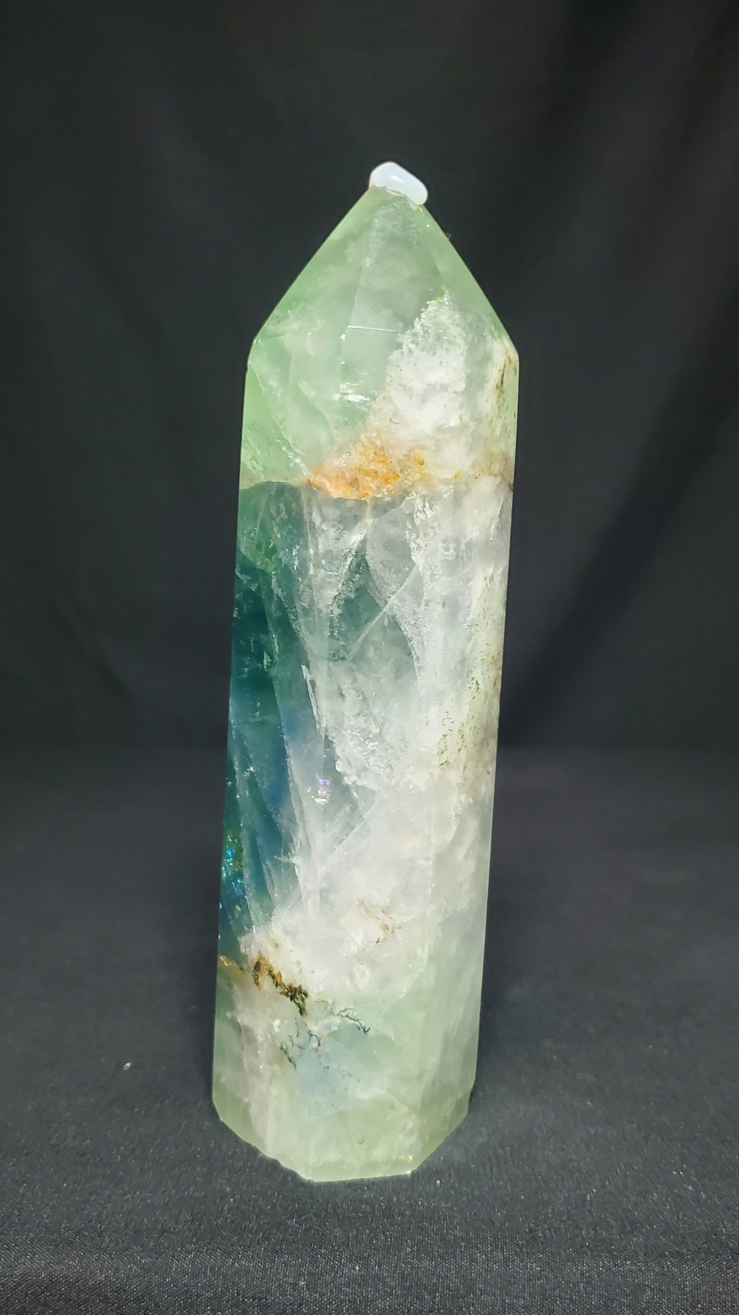 Blue and Green Fluorite Tower with Rainbow