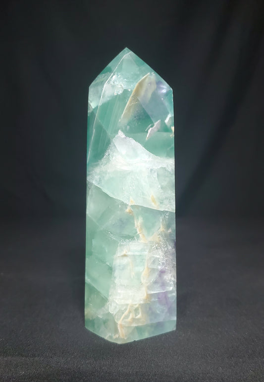 Green Fluorite Tower with Rainbow