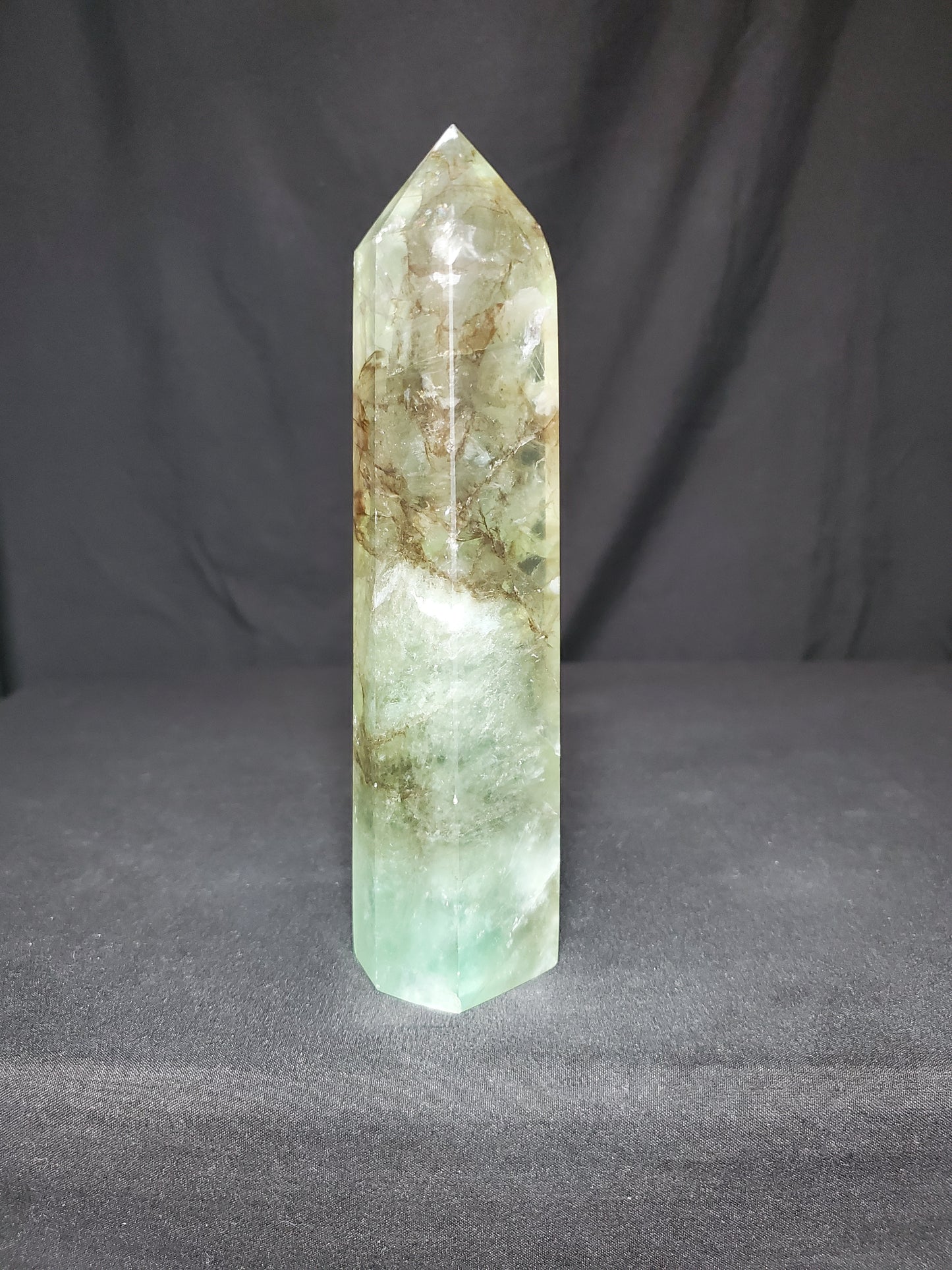 Green Fluorite Tower with Rainbow #