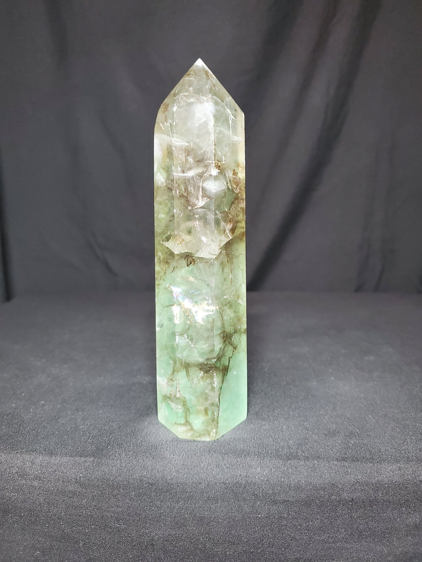 Green Fluorite Tower with Rainbow #