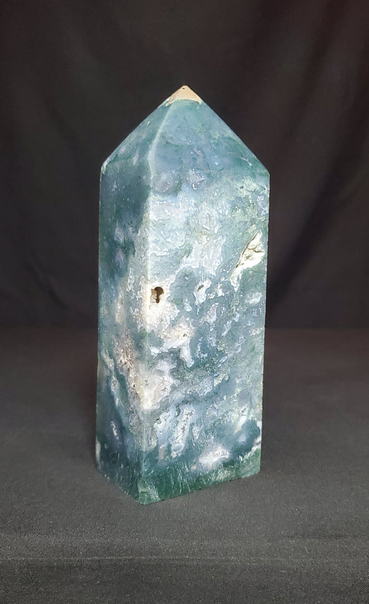 Druzy Moss Agate Tower with Rainbow #