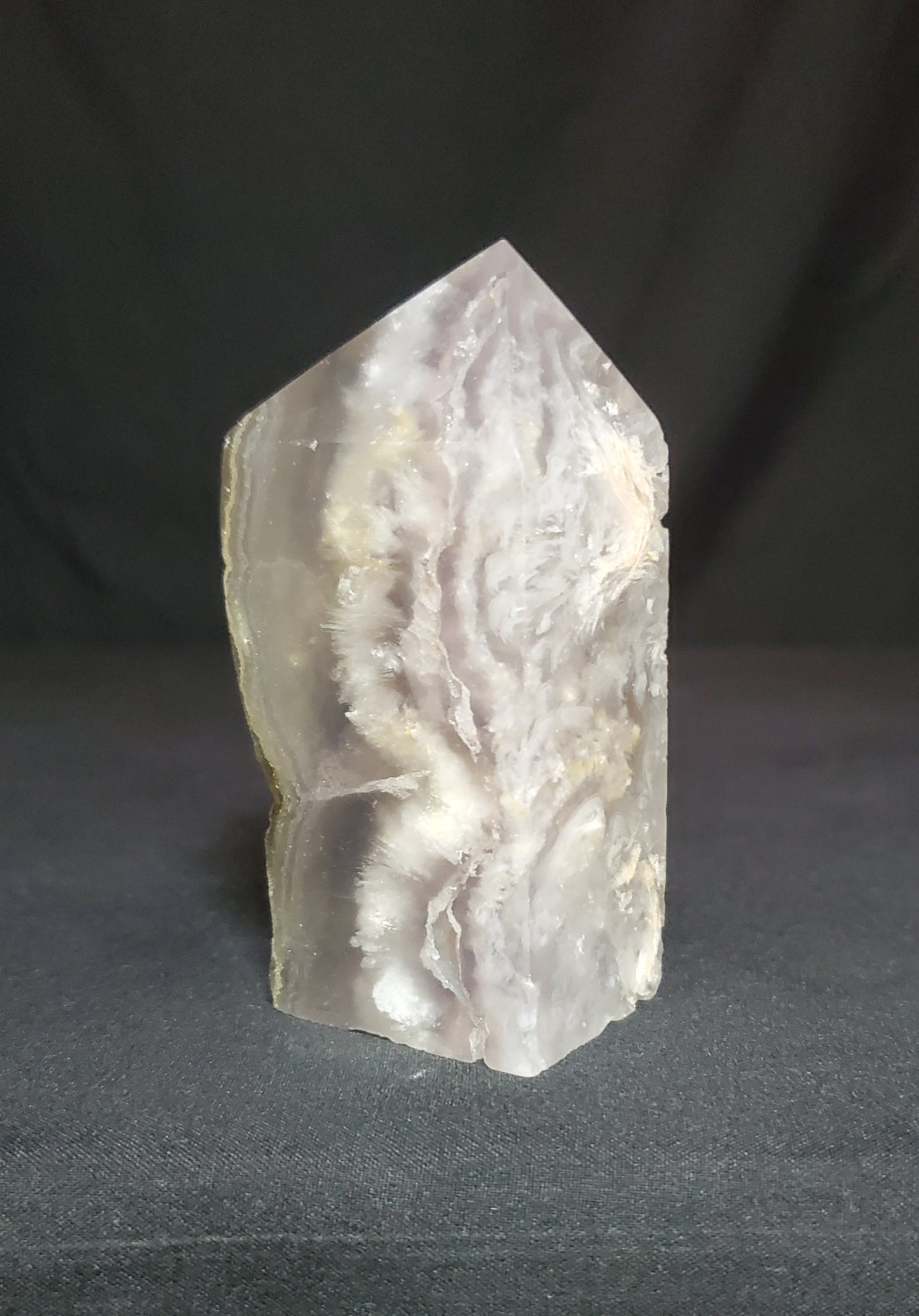 Flower Agate and Pyrite Tower with Rainbow