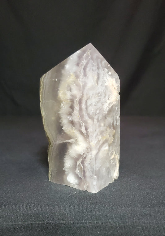 Flower Agate and Pyrite Tower with Rainbow