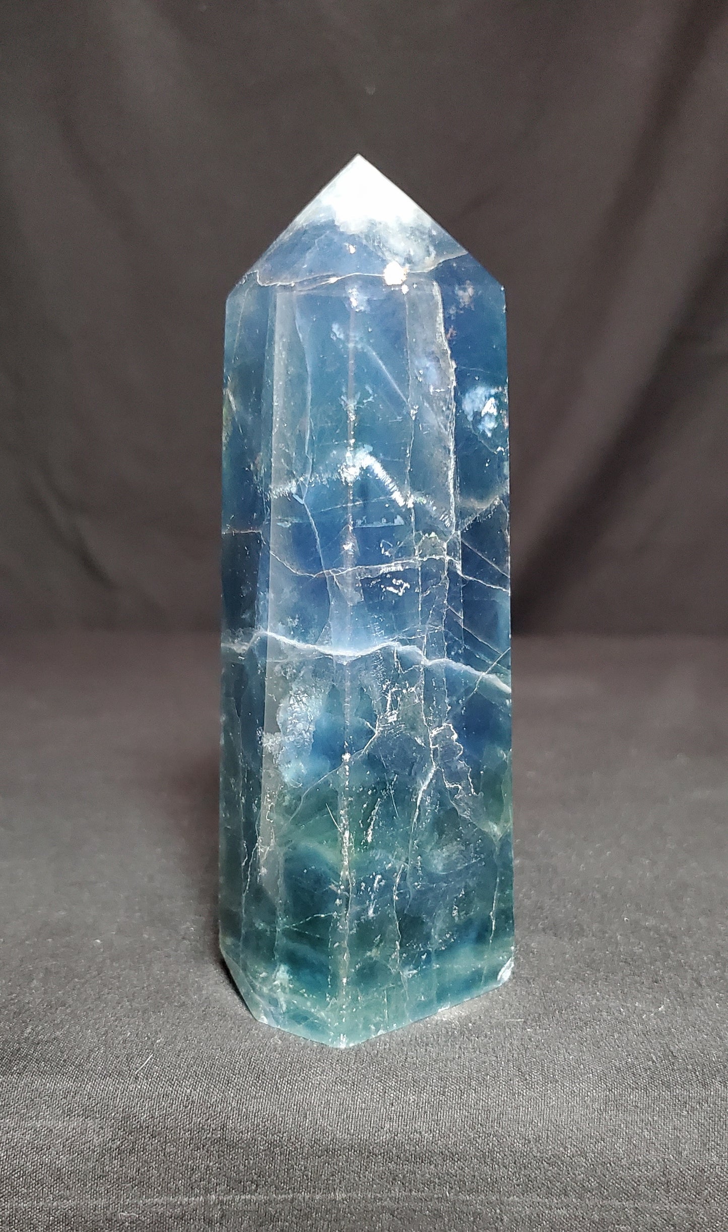 Blue and Green Fluorite Tower with Rainbow