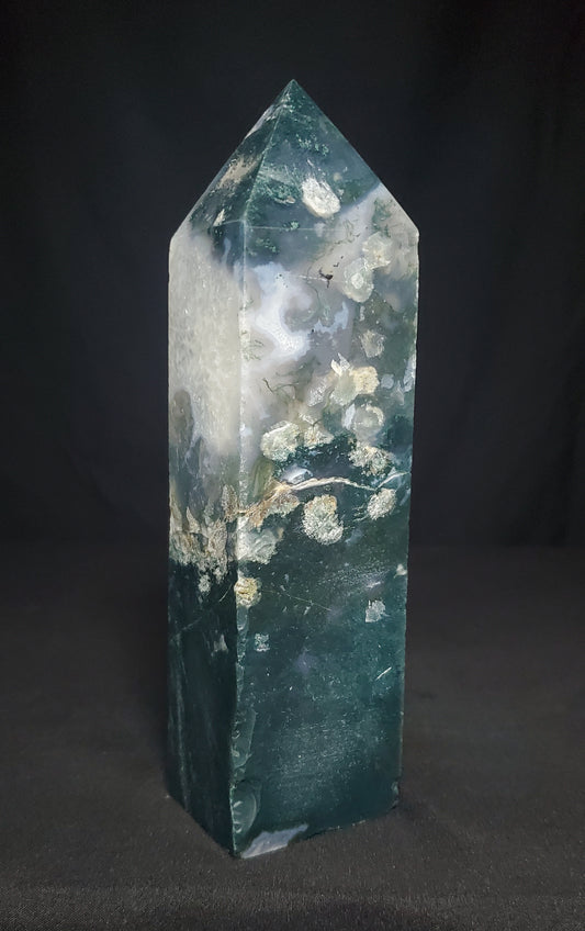 Moss Agate and Quartz Tower #