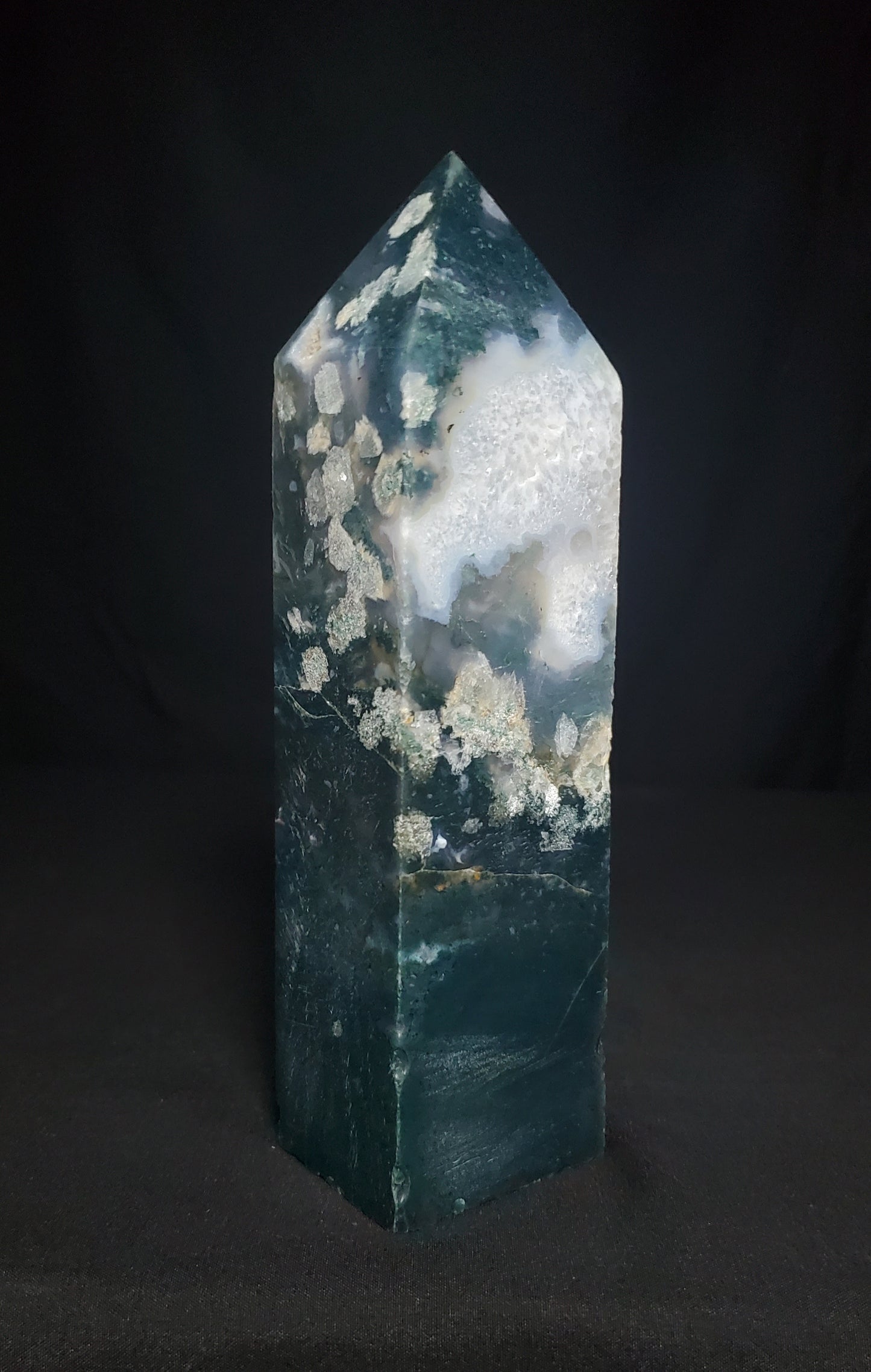 Moss Agate and Quartz Tower #