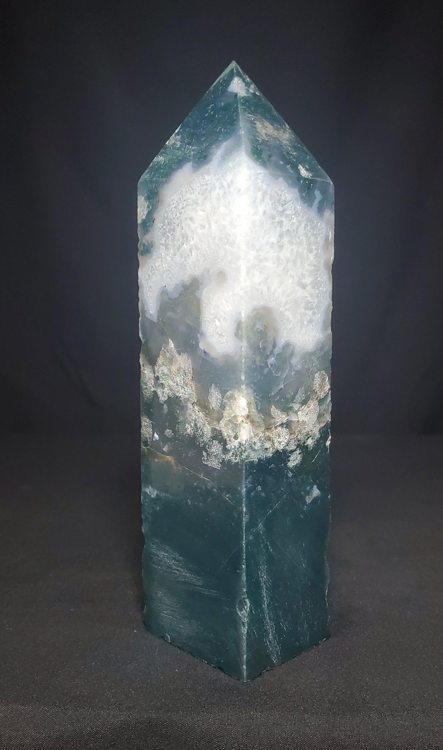 Moss Agate and Quartz Tower #