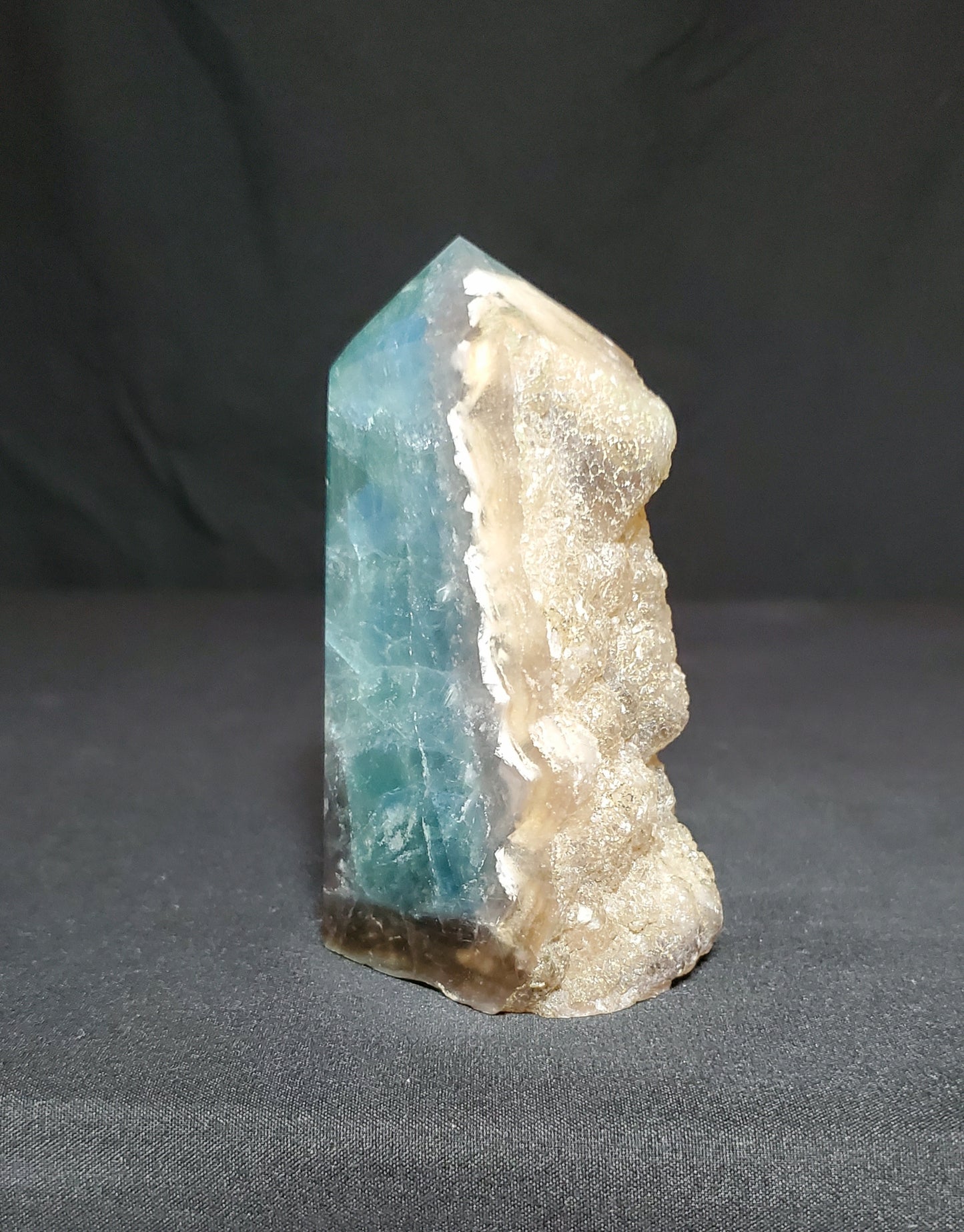 Green Feather Fluorite Tower with Rainbow #