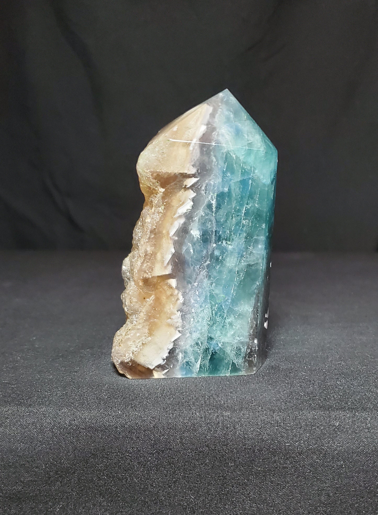 Green Feather Fluorite Tower with Rainbow #