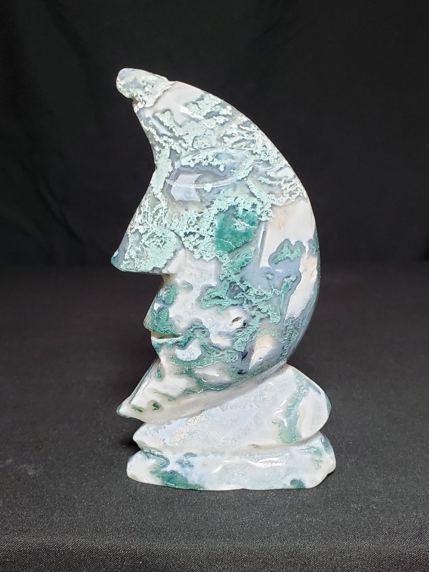 Moss Agate Moon Carving #