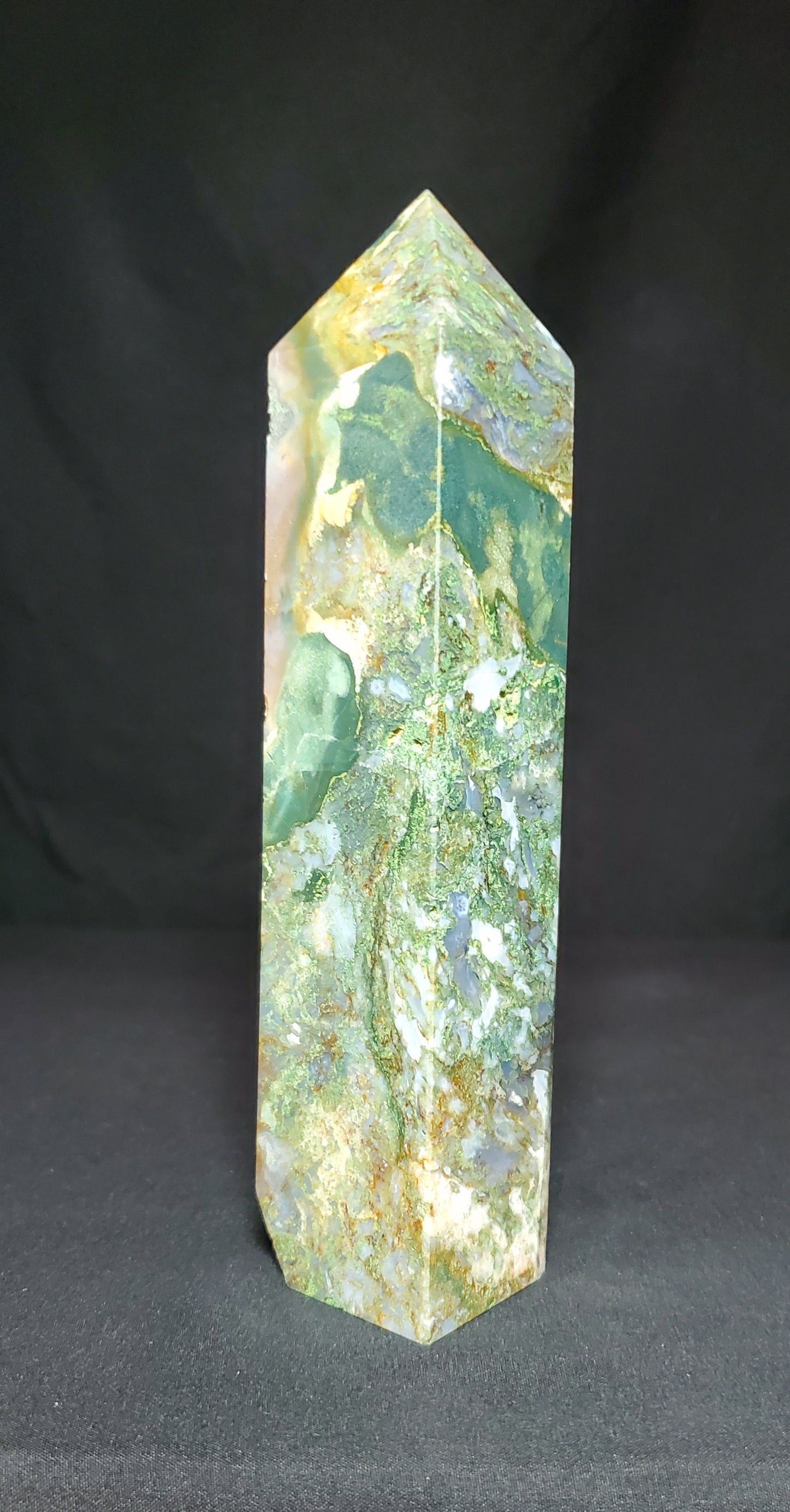 Druzy Ocean Jasper and Moss Agate Tower #