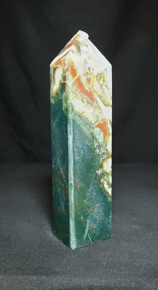 Druzy Moss Agate and Red Agate Tower