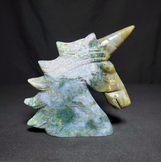 Druzy Moss Agate Unicorn Carving #