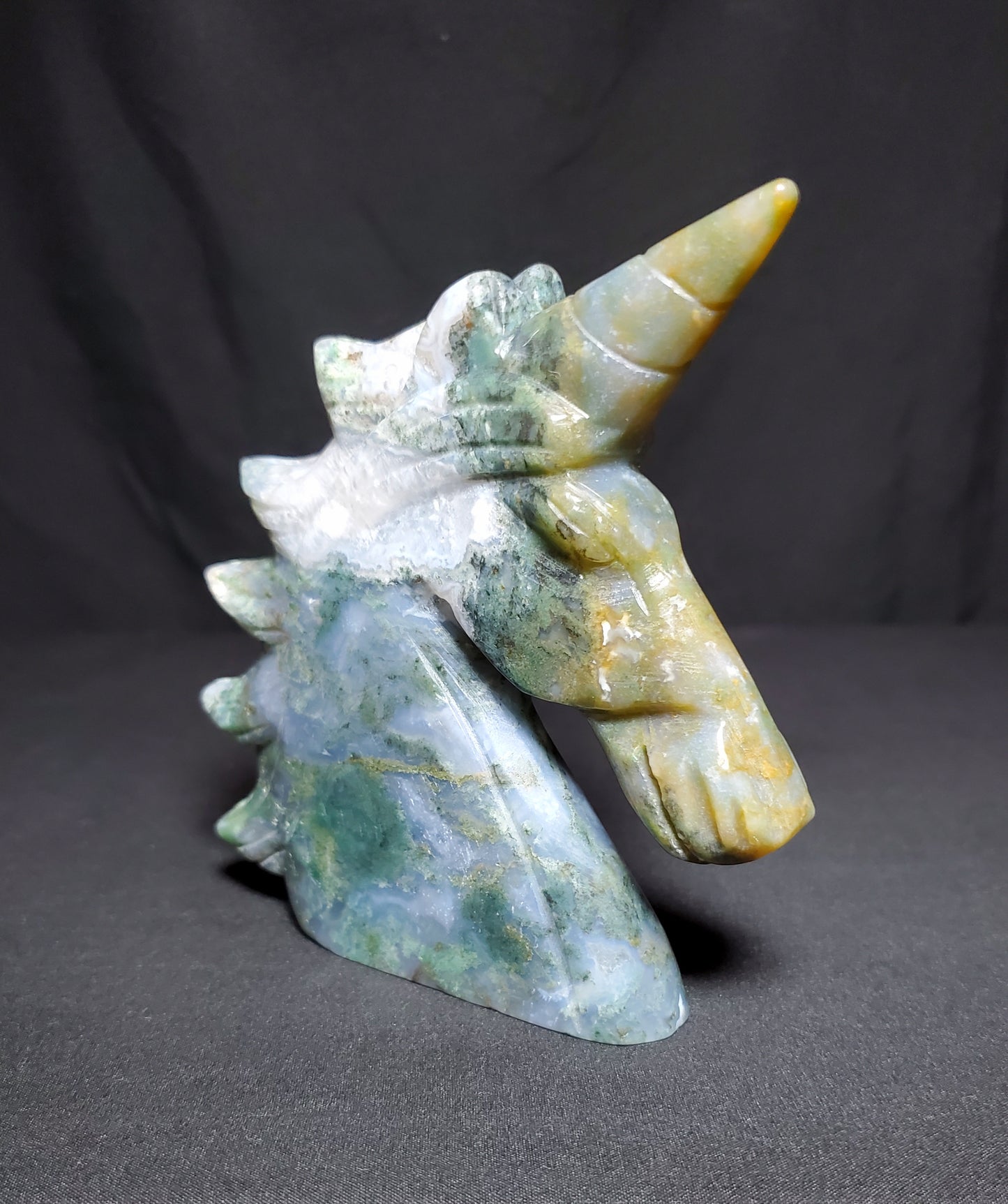 Druzy Moss Agate Unicorn Carving #