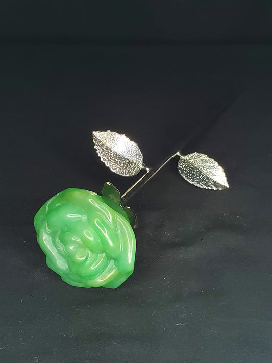 Crystal Rose Carving with Metal Stem