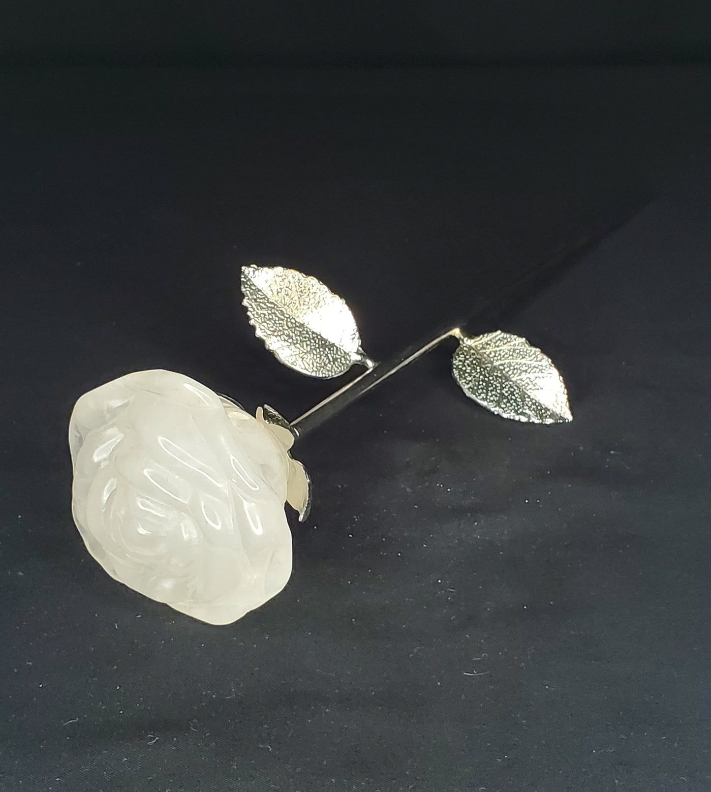 Crystal Rose Carving with Metal Stem