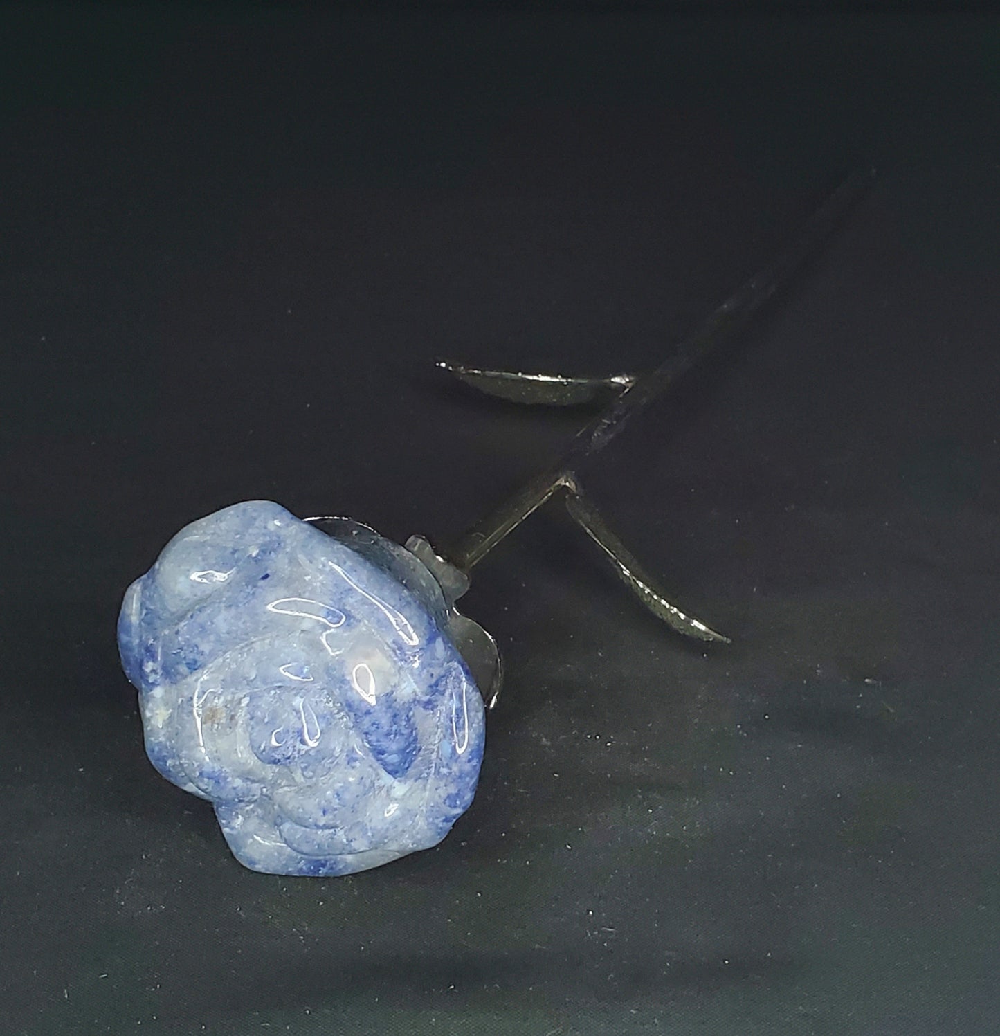 Crystal Rose Carving with Metal Stem